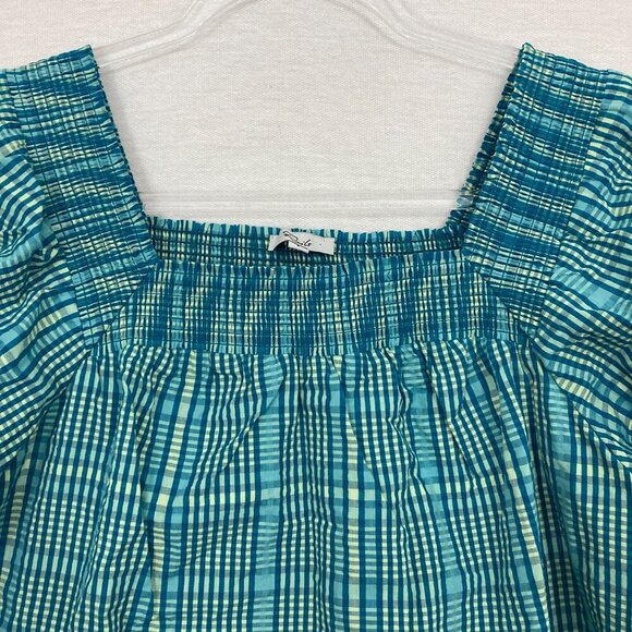 Rails Blue Green Augusta Mini Check Square Neck Top Small - Picture 5 of 11